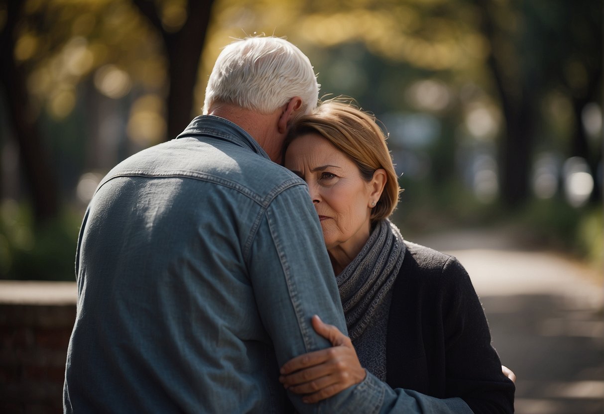 A person comforting another with urinary incontinence