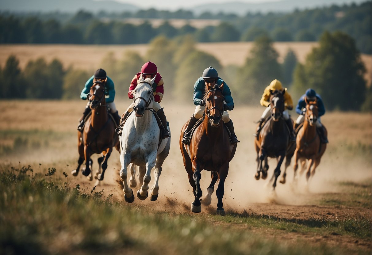 Horses racing across ancient fields, evolving through centuries