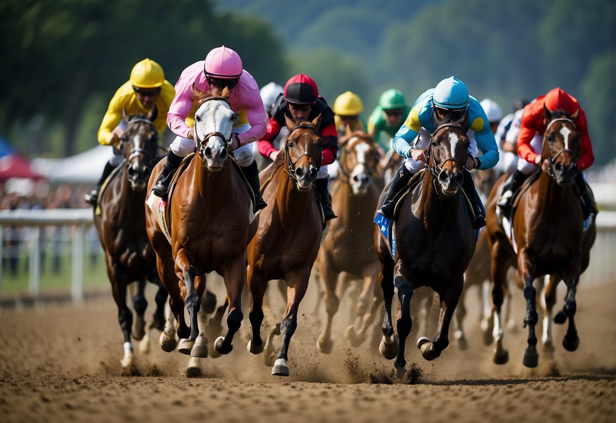 Horse racing in various countries: Illustrate unique traditions and characteristics of the sport without human subjects