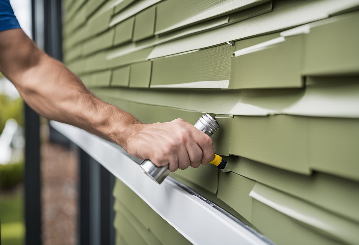 Hardie siding being installed on a house exterior, with a focus on waterproofing considerations. Flashing, caulking, and proper overlap are shown