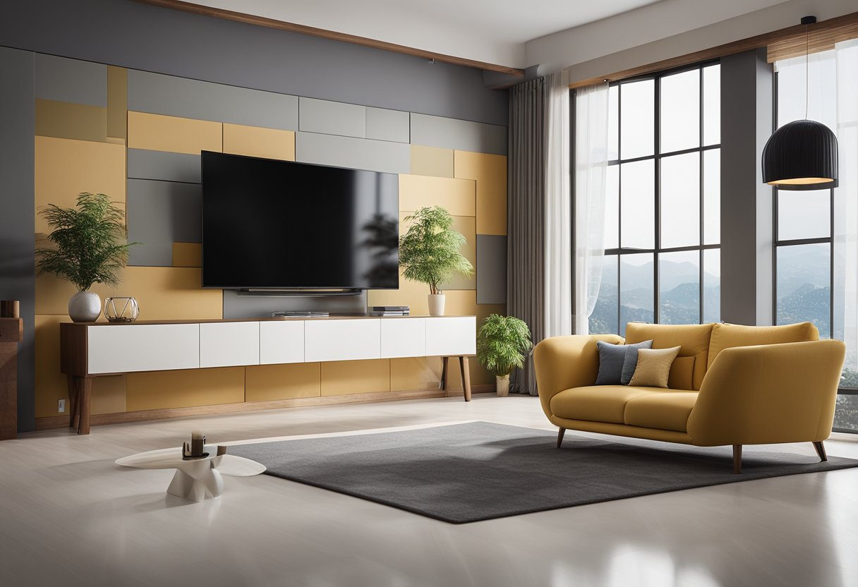 A living room with a feature wall painted in Nippon Paint, complemented by coordinated furniture and decor, creating a harmonious and stylish interior design