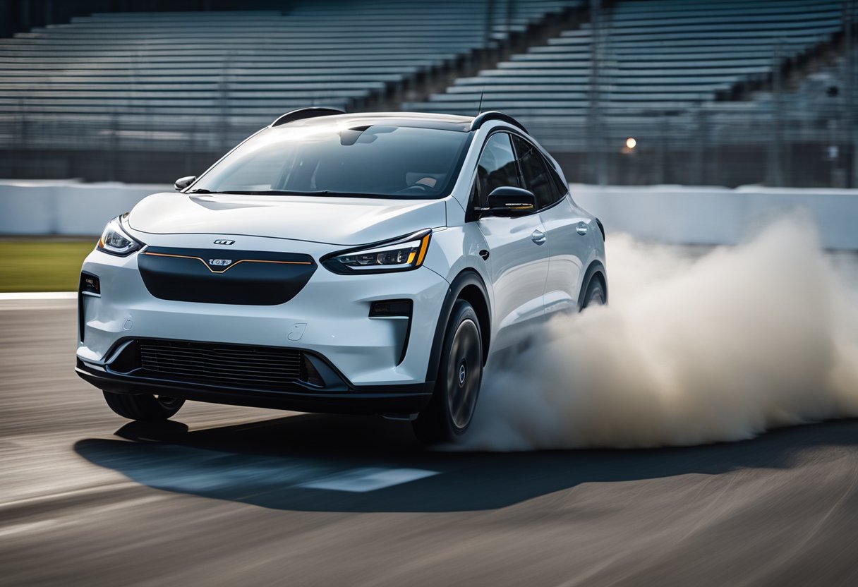 The Niro EV zooms down the electric drag racing track, leaving a trail of silent but deadly power in its wake