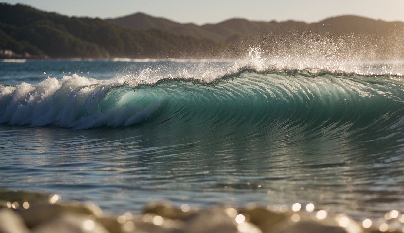 Crystal clear waves crash onto golden sandy beaches, with surfers riding the waves and families basking in the sun. The perfect paradise for water sports and beach lovers