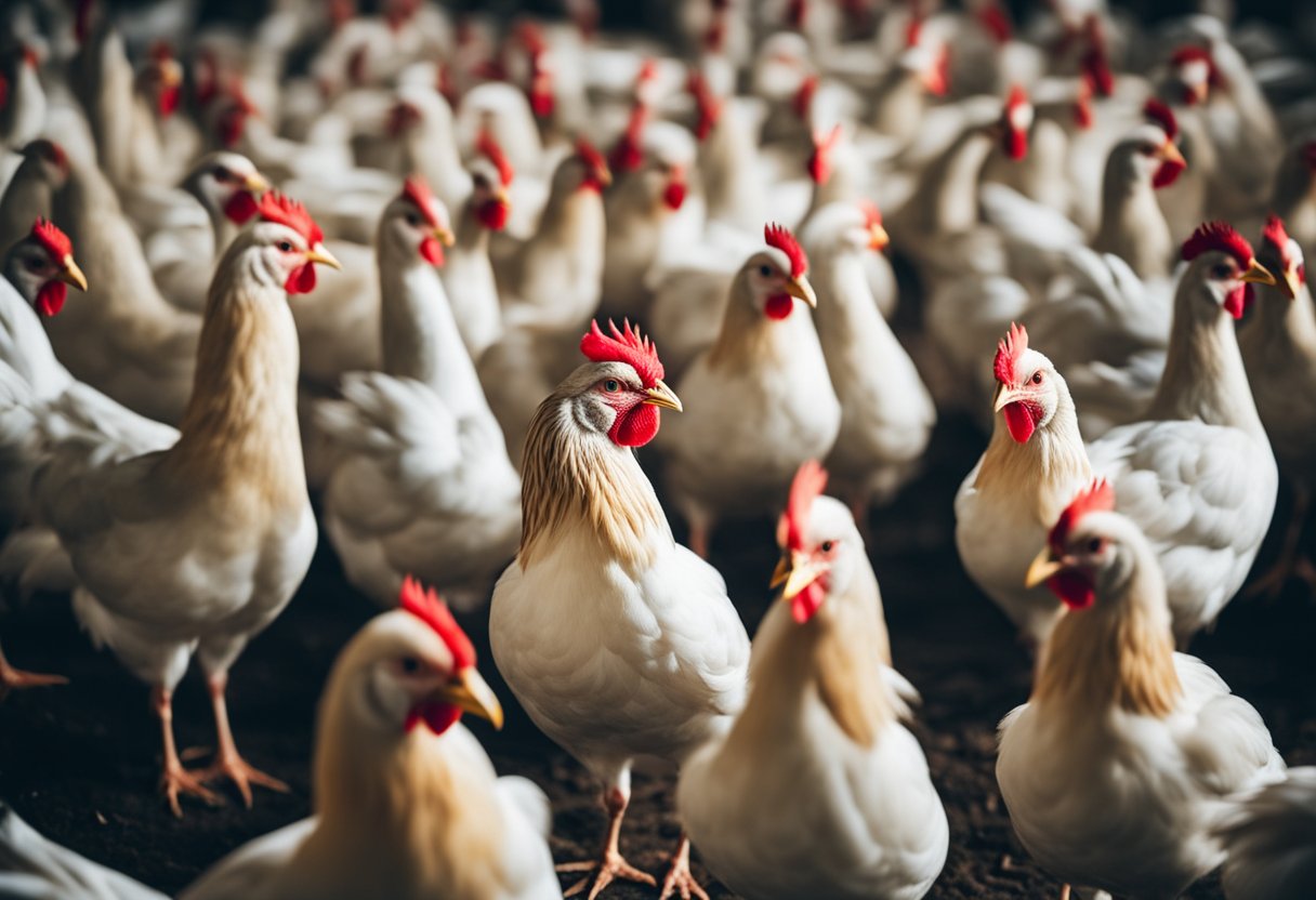 Birds infected with avian influenza virus in a crowded poultry farm