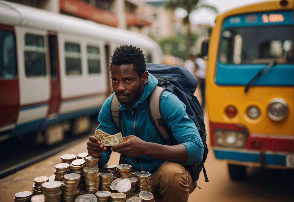 A backpacker in Angola saving money on transportation, traveling independently