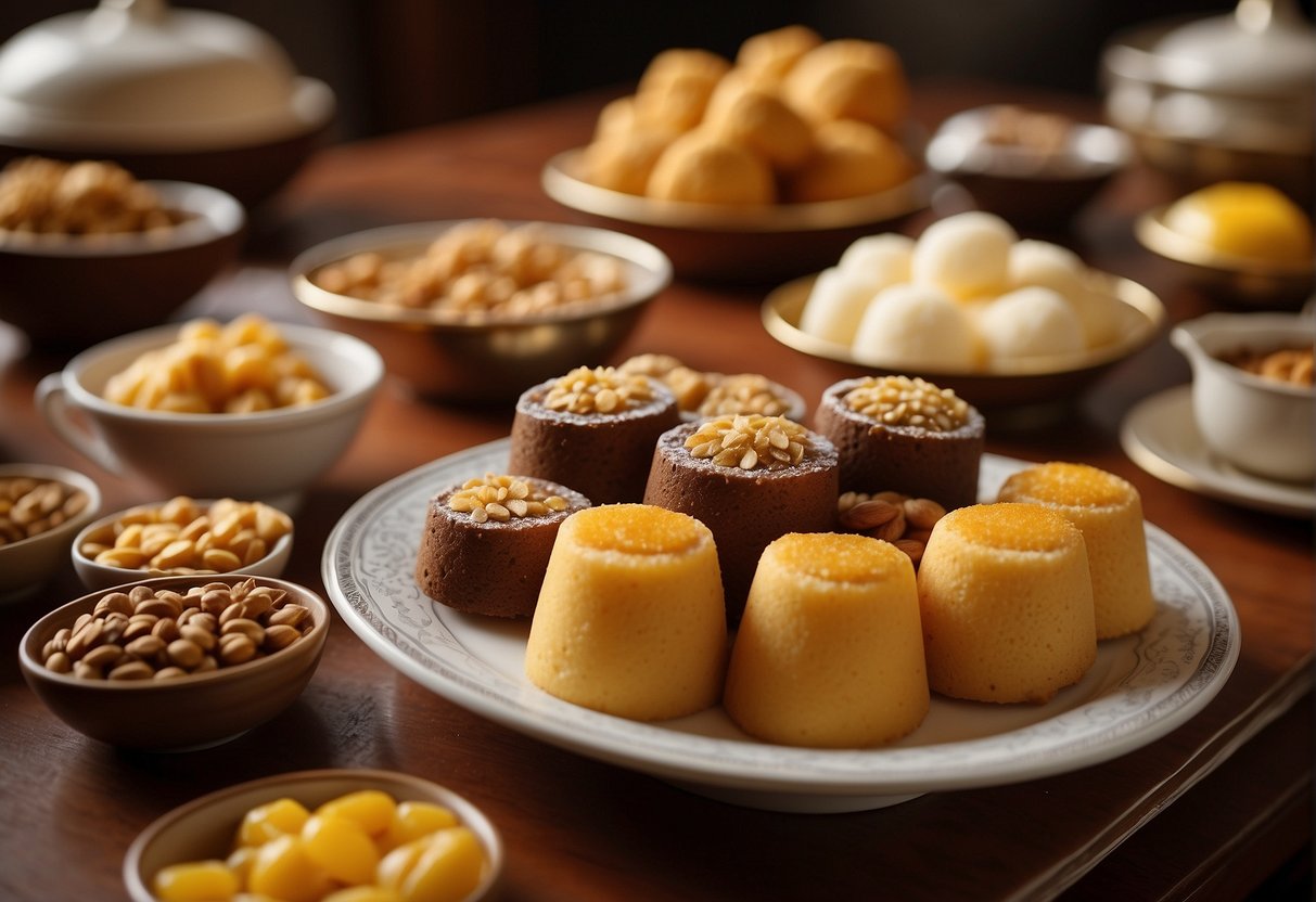 A table set with an array of golden Angolan desserts, showcasing the rich and diverse culinary tradition of Angola