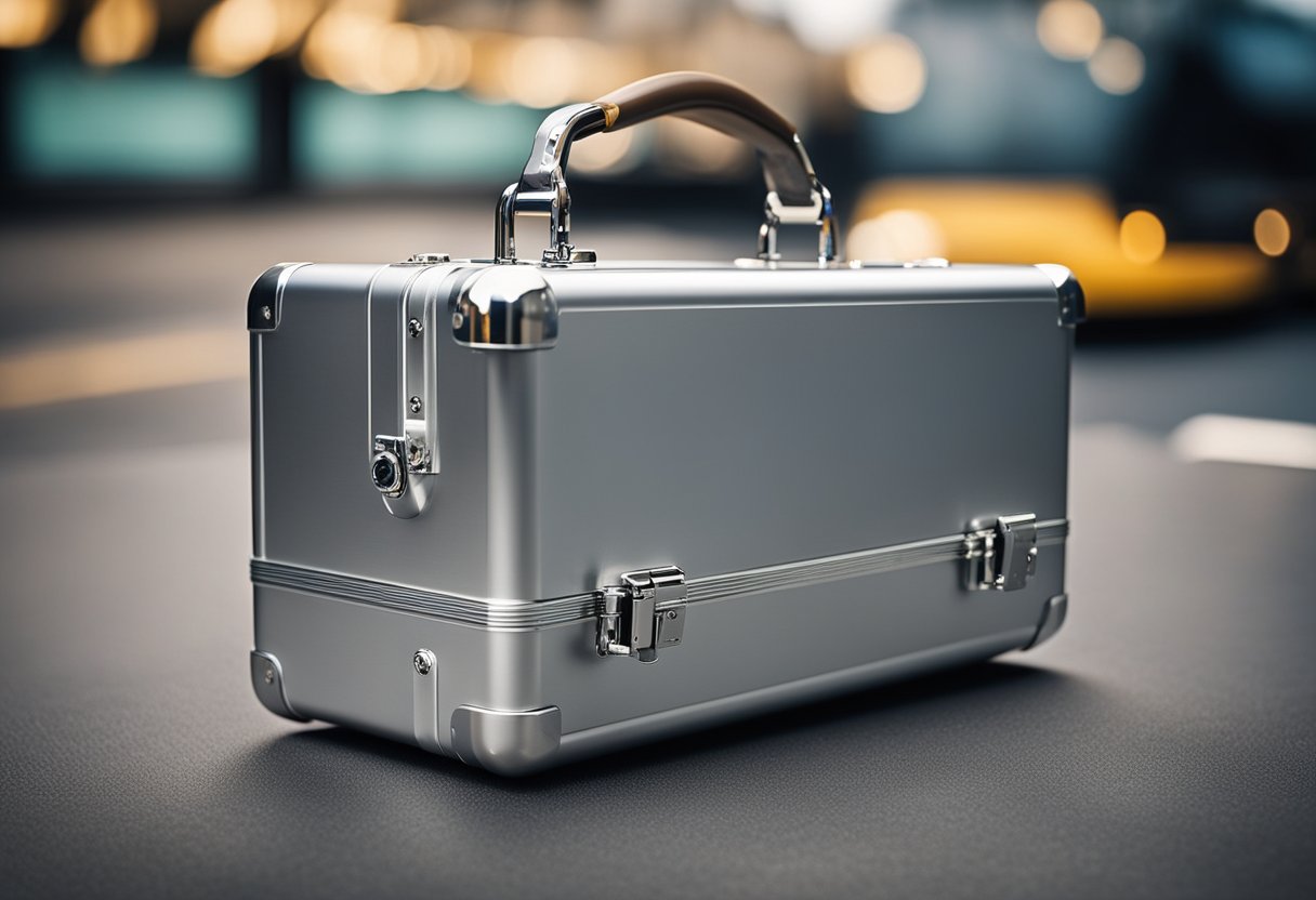 A sleek, modern aluminum briefcase with multiple compartments and a secure locking mechanism, designed for ease of travel and organization