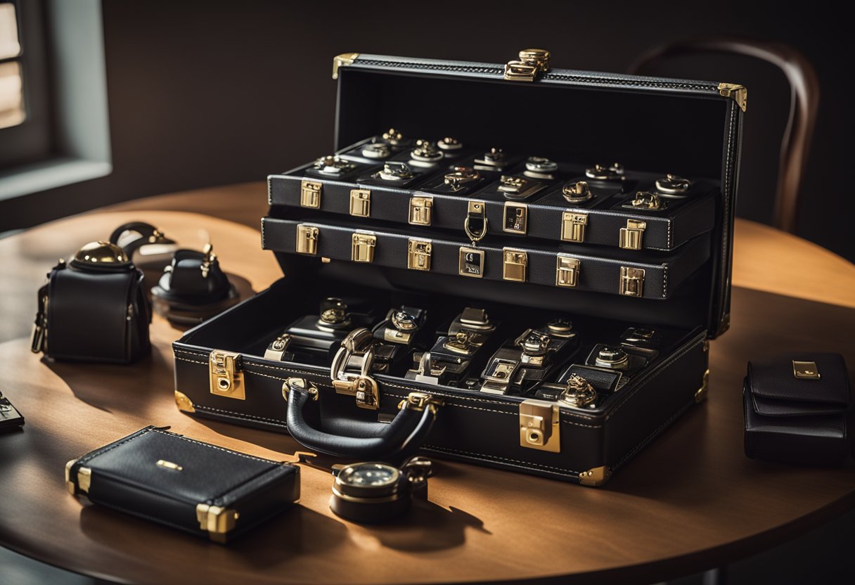 A lockable briefcase with combination locks sits open on a desk, ready to be set up