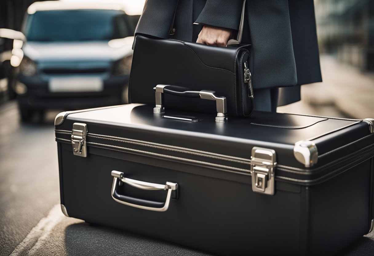 A sturdy rolling briefcase with detachable wheels, featuring durable materials and high-quality construction