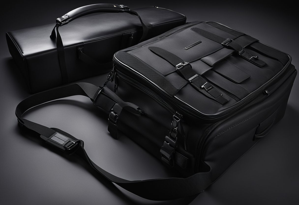 A sleek black tactical briefcase with a concealed carry pocket, featuring clean lines and modern design aesthetics