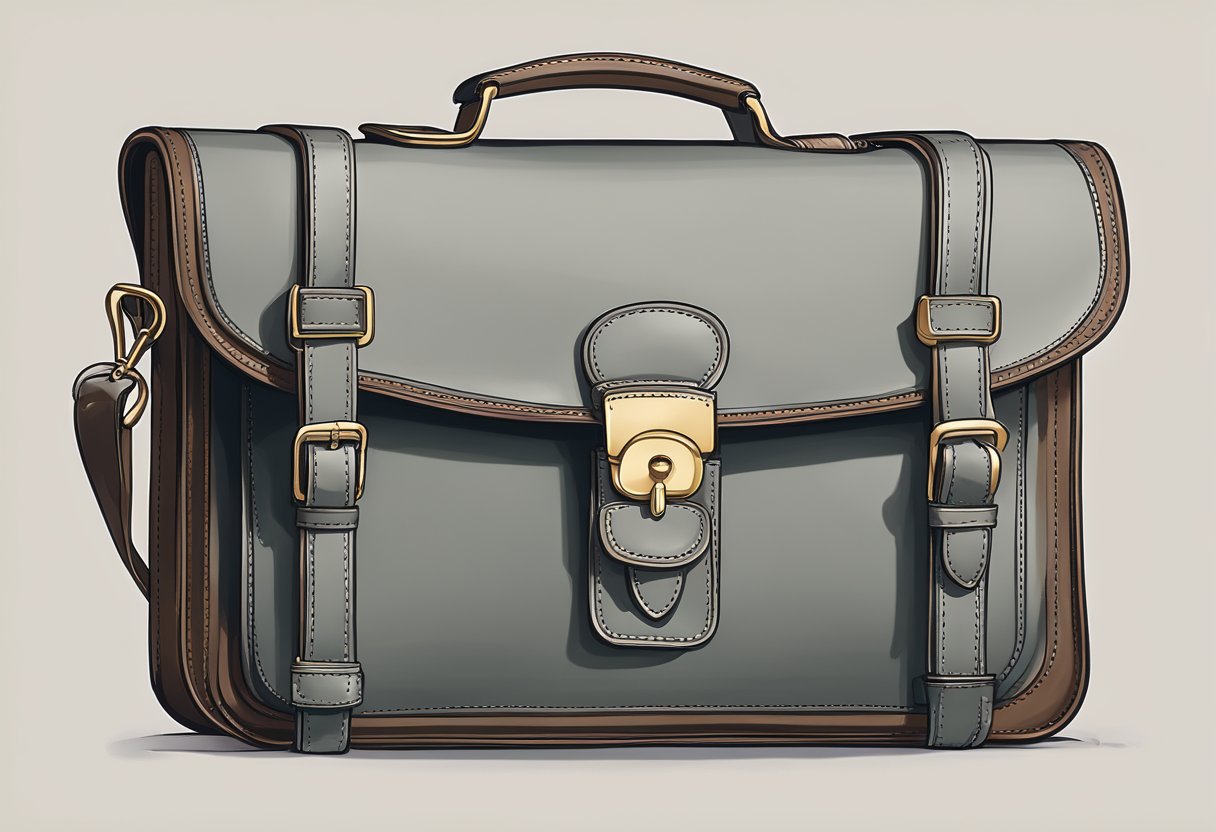 A classic leather briefcase sits on a sturdy desk, showcasing its durable build and timeless design
