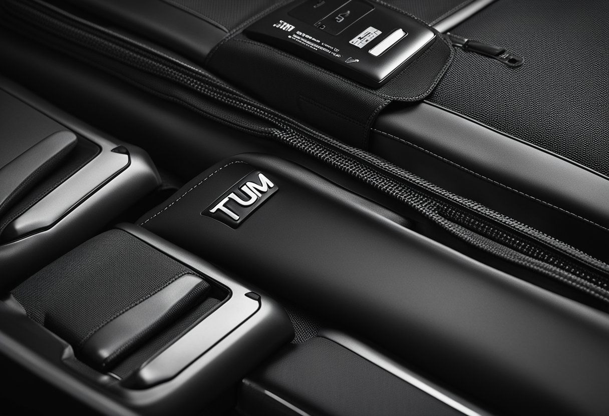 A crowded online marketplace displays glowing reviews and star ratings for the discounted Tumi Alpha briefcase