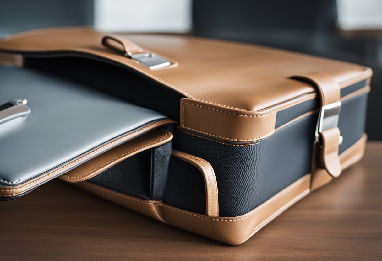 A sleek, modern briefcase with clean lines and minimalistic design. Neutral colors and durable materials. Simple, functional compartments and secure closures