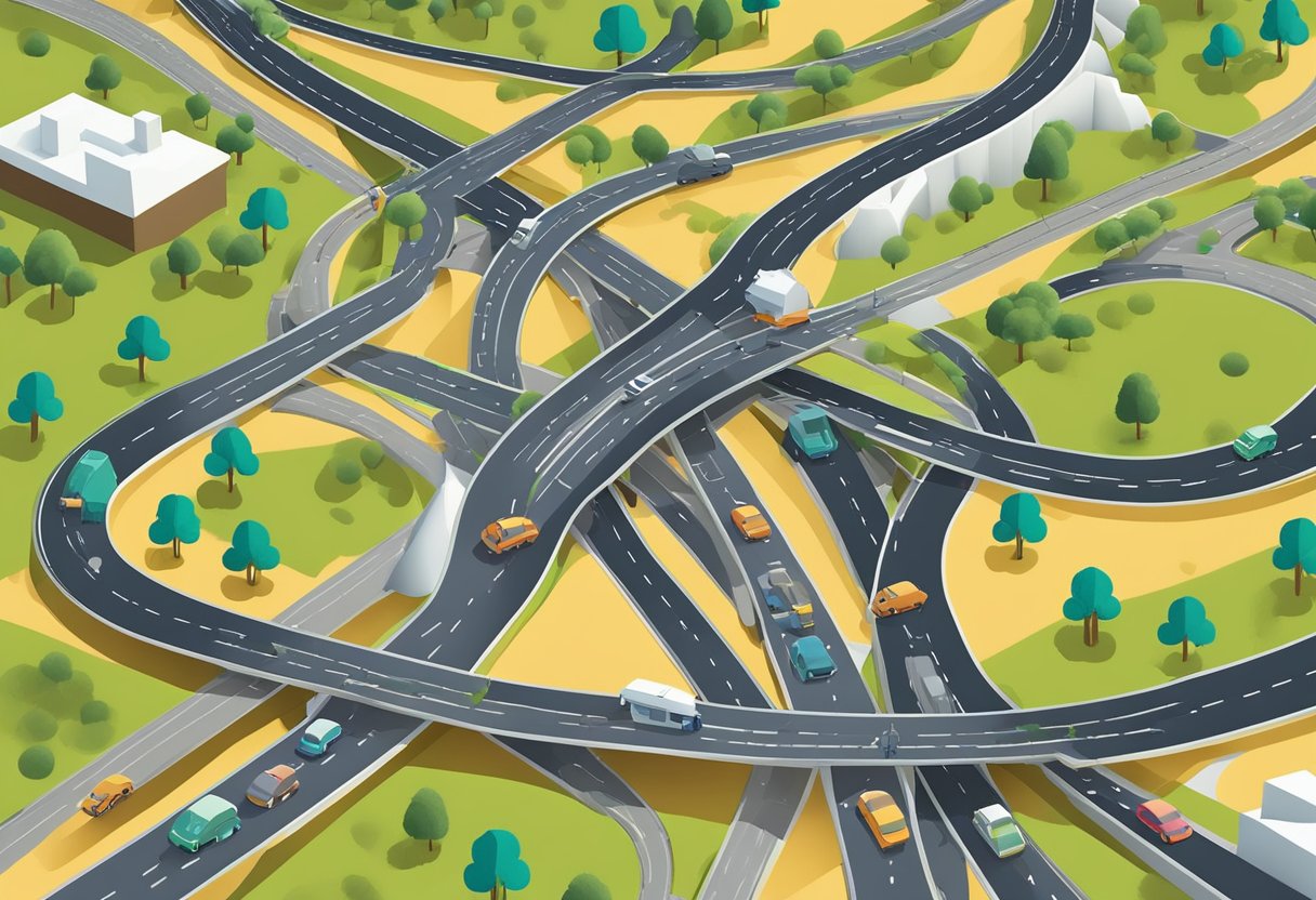 A network of interconnected roads and pathways symbolizing career opportunities and a dynamic job market