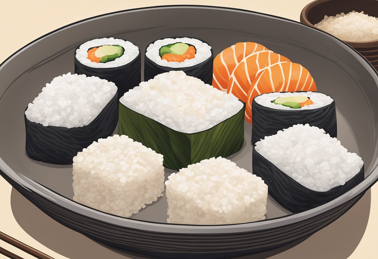 Sushi rice being seasoned with vinegar and sugar, then gently mixed to achieve the perfect texture for homemade sushi rolls