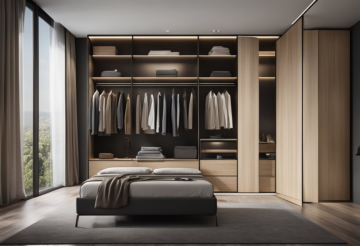 A sleek, modern sliding wardrobe fills the master bedroom, with ample storage and stylish design
