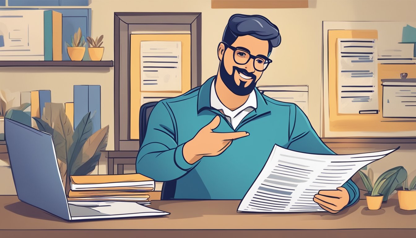 A small business owner confidently presenting a list of FAQs about the advantages of small business loans to a group of interested individuals