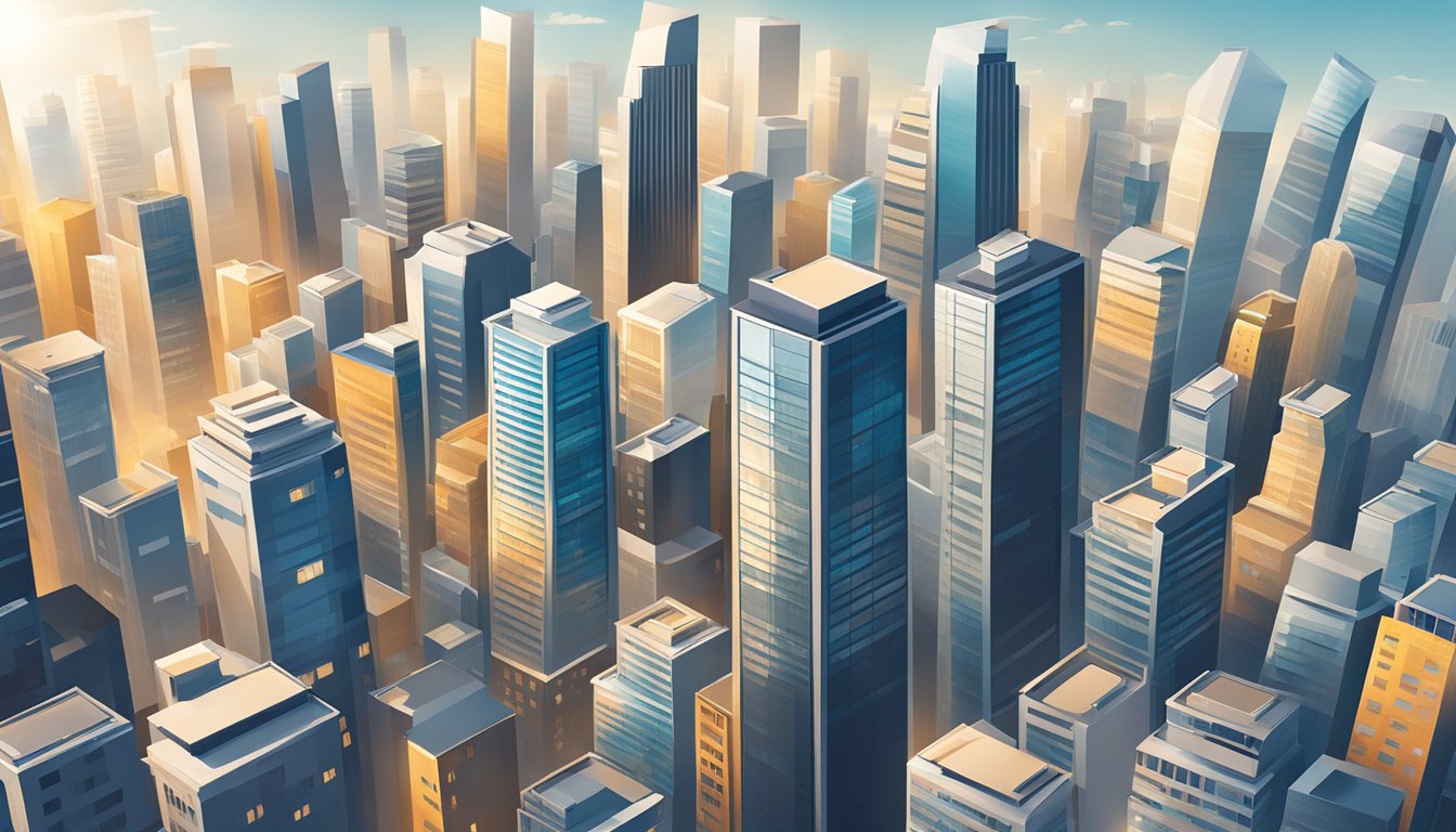 A bustling city skyline with modern office buildings and commercial properties, showcasing the potential for growth and success with UOB Business Property Loans