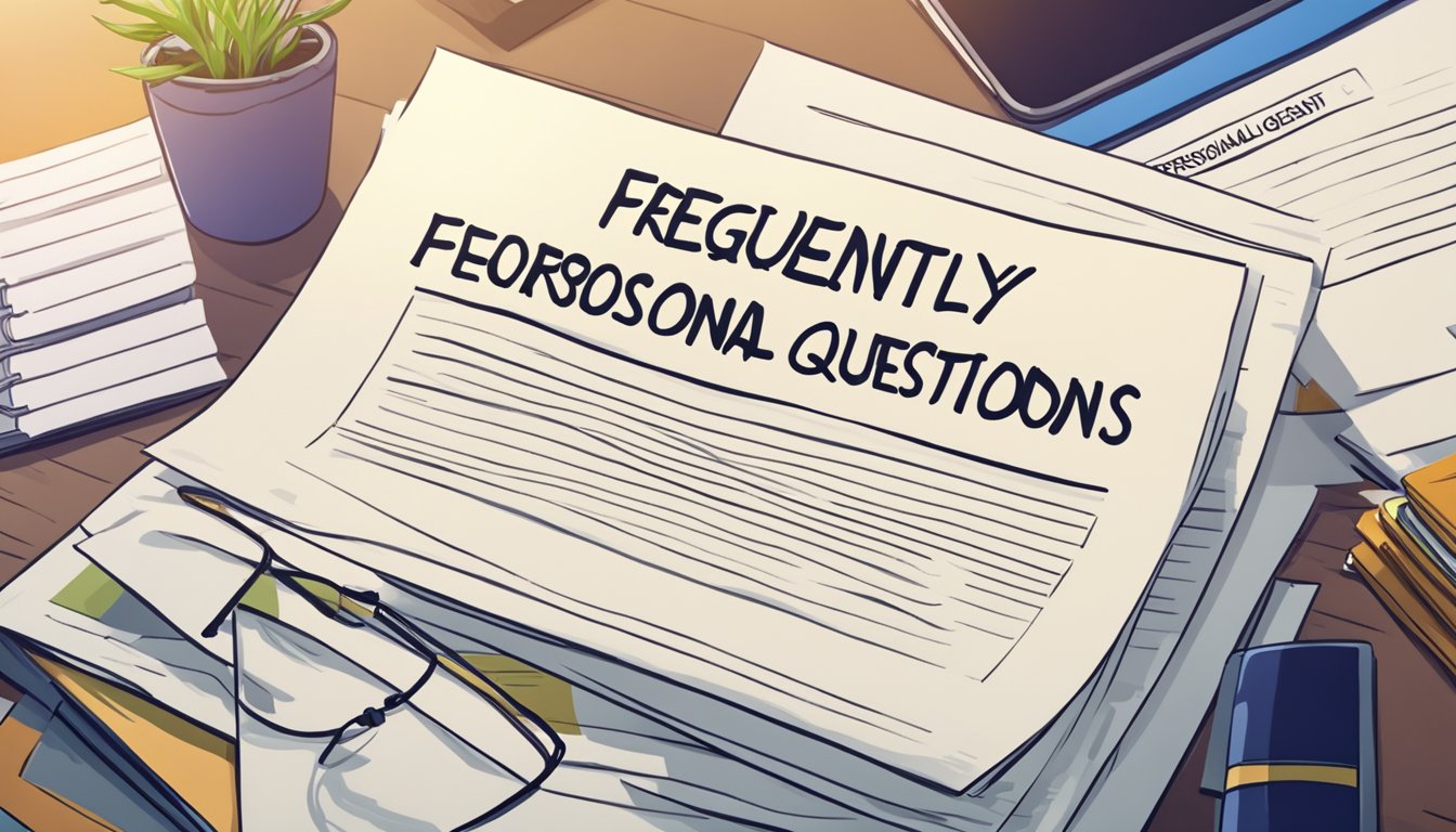 A stack of papers labeled "Frequently Asked Questions" and "Personal Guarantee" sits on a desk, alongside a business loan default notice