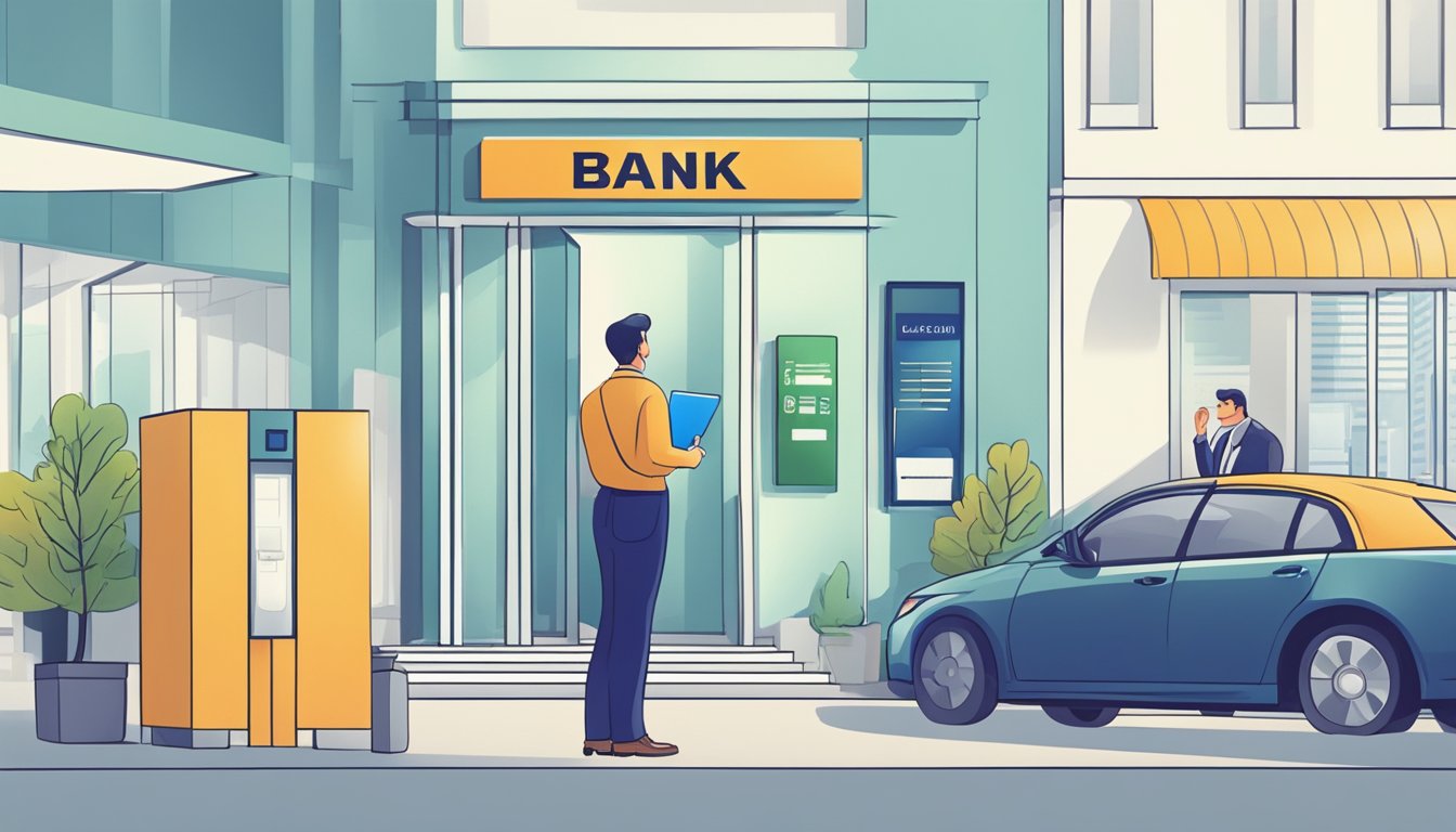 A person visiting a bank, asking about a business loan