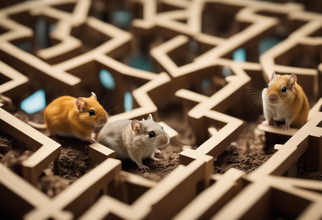 A group of gerbils are seen navigating through a maze and solving puzzles, displaying their intelligence and problem-solving abilities