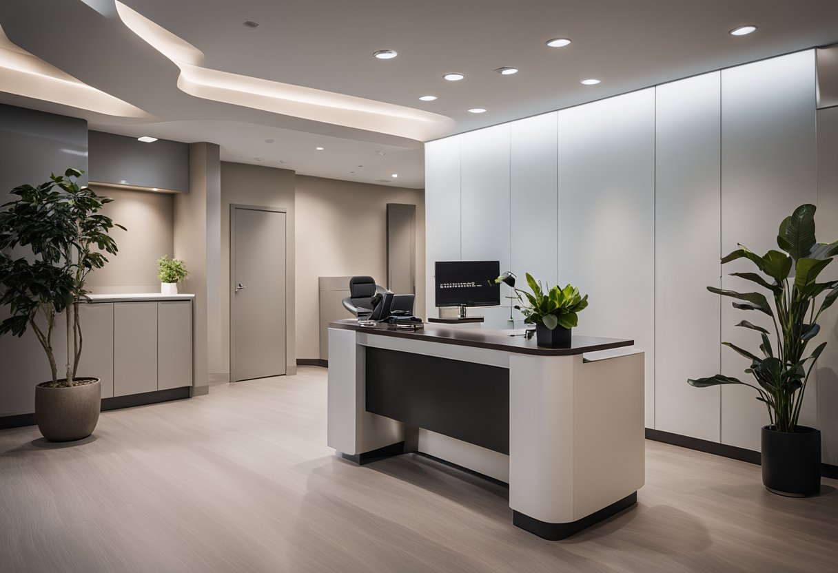 The doctor's office is modern and sleek, with minimalist furniture and soft, ambient lighting. The space is designed to be both aesthetically pleasing and functional for patient consultations and treatments