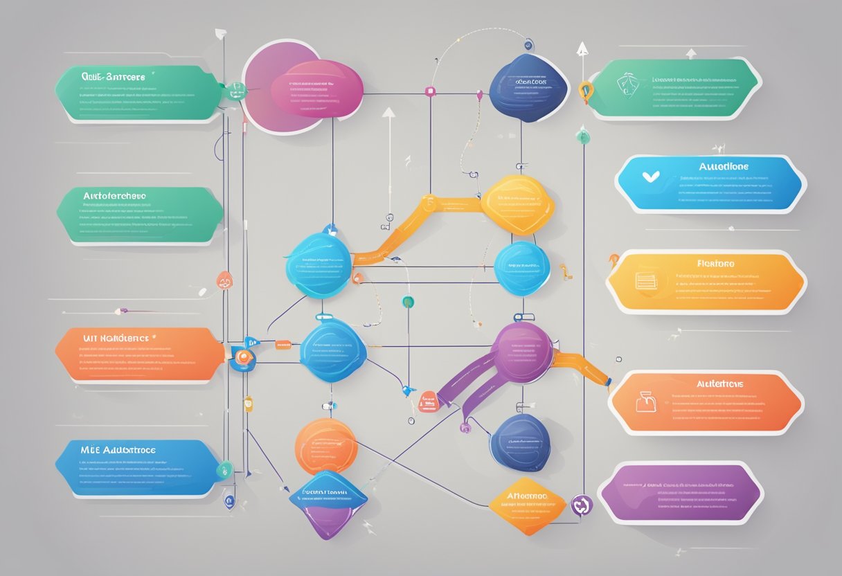 A colorful flowchart with various quiz formats and arrows pointing to "Niche" and "Audience". Affiliate logos at the bottom