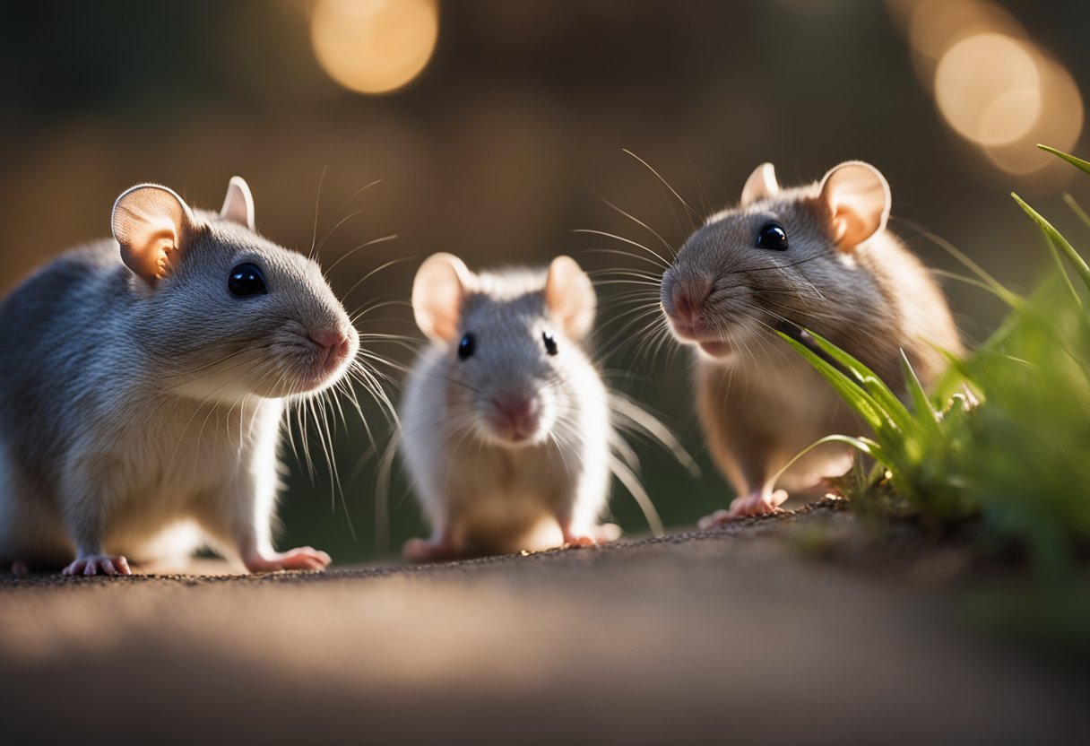 Two small rodents, a gerbil and a rat, sitting side by side, one appearing more approachable and friendly while the other seems more cautious and reserved