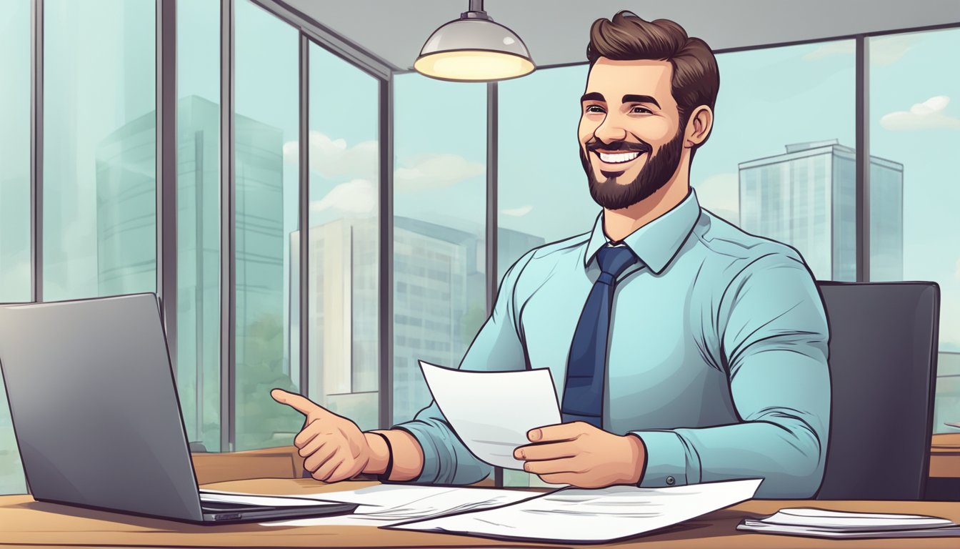 A smiling bank manager quickly approves a loan application