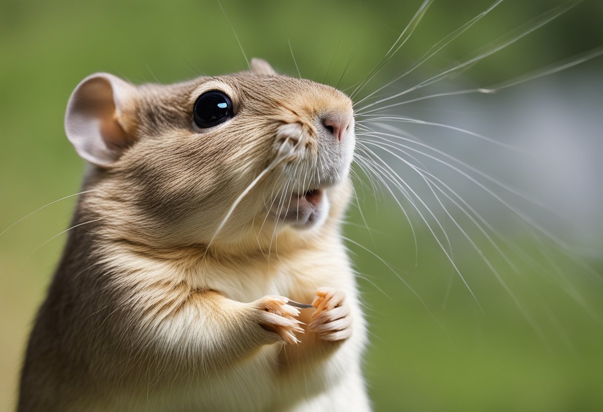 A gerbil sniffs a scent trail, its nose twitching as it investigates the source