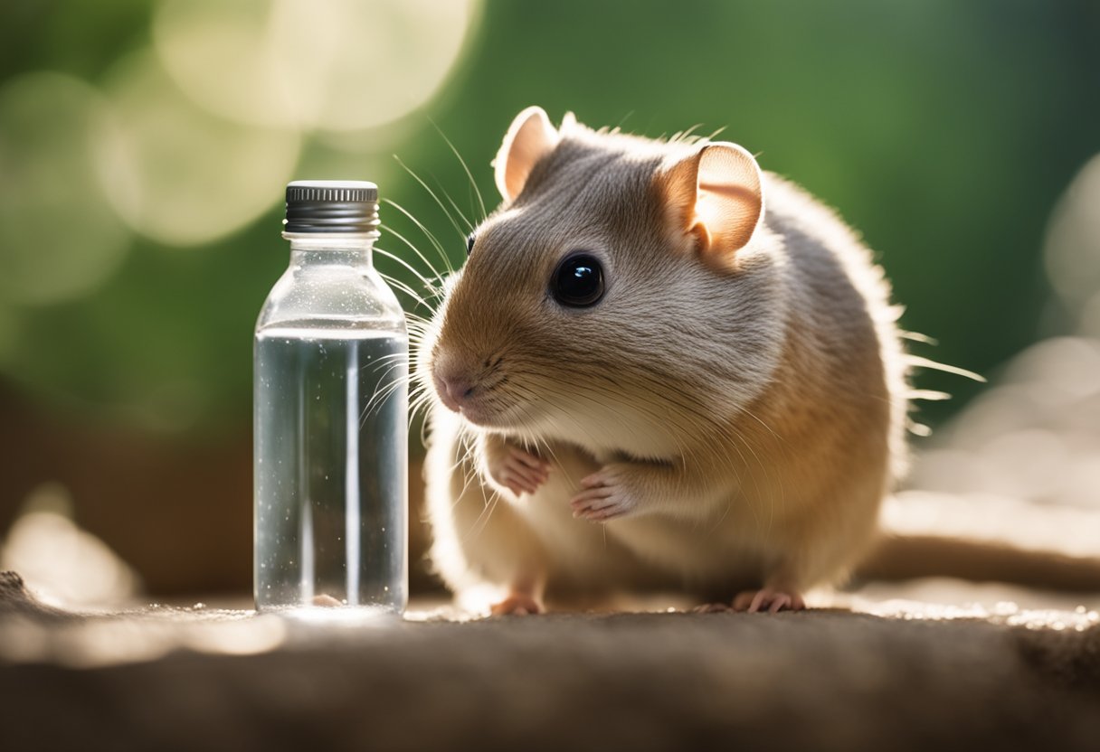 A gerbil sits in a clean, odor-free environment, surrounded by fresh bedding and a water bottle