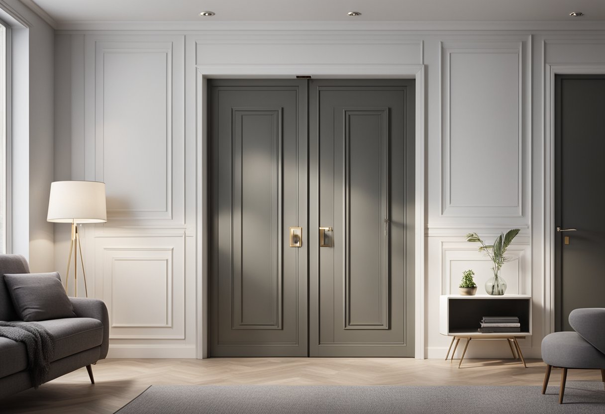Two bedroom doors with modern designs and sleek handles complementing the interior aesthetics of the room