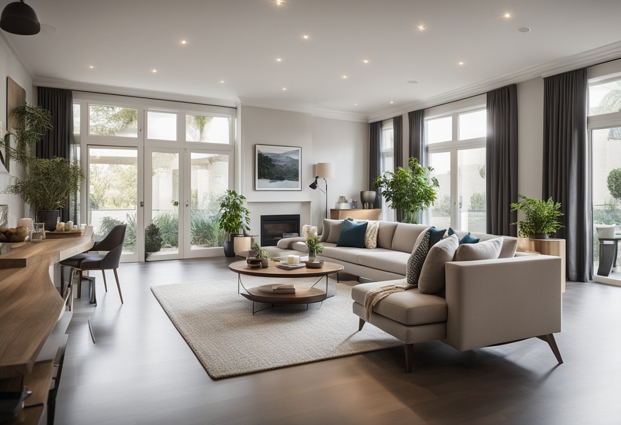 A spacious, well-lit living room with ample seating and a functional layout. Bedrooms are cozy with storage solutions and comfortable furnishings