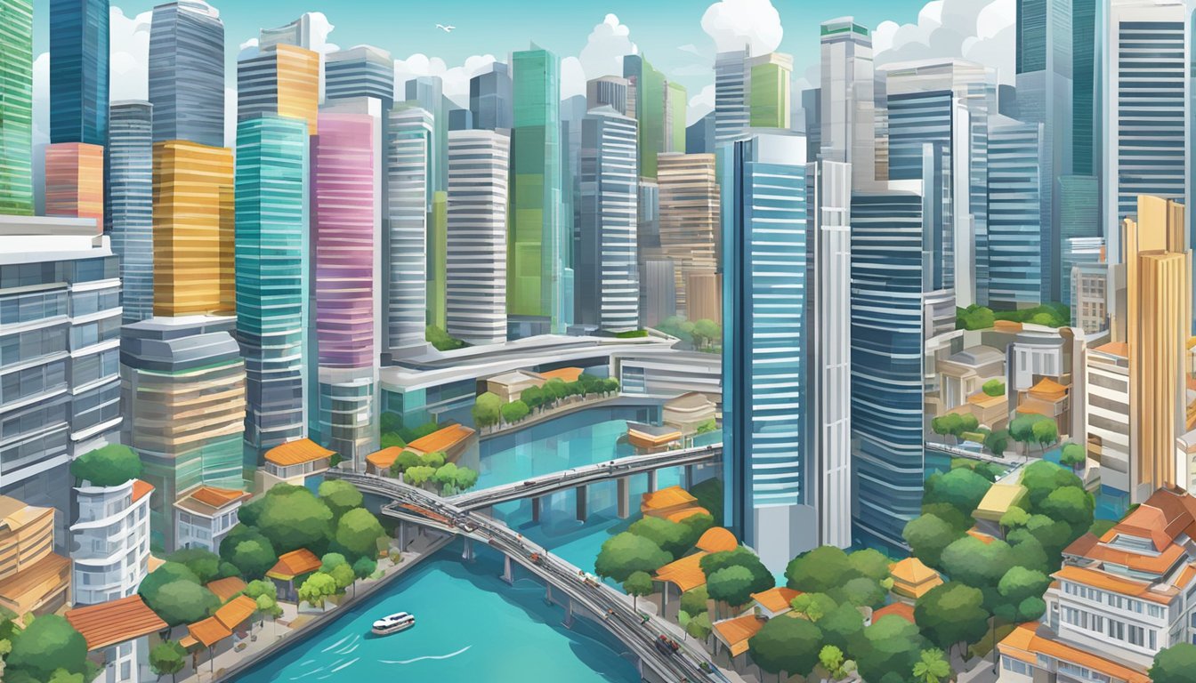 A bustling Singapore cityscape with towering skyscrapers and bustling streets, showcasing the vibrant real estate market and potential investment opportunities