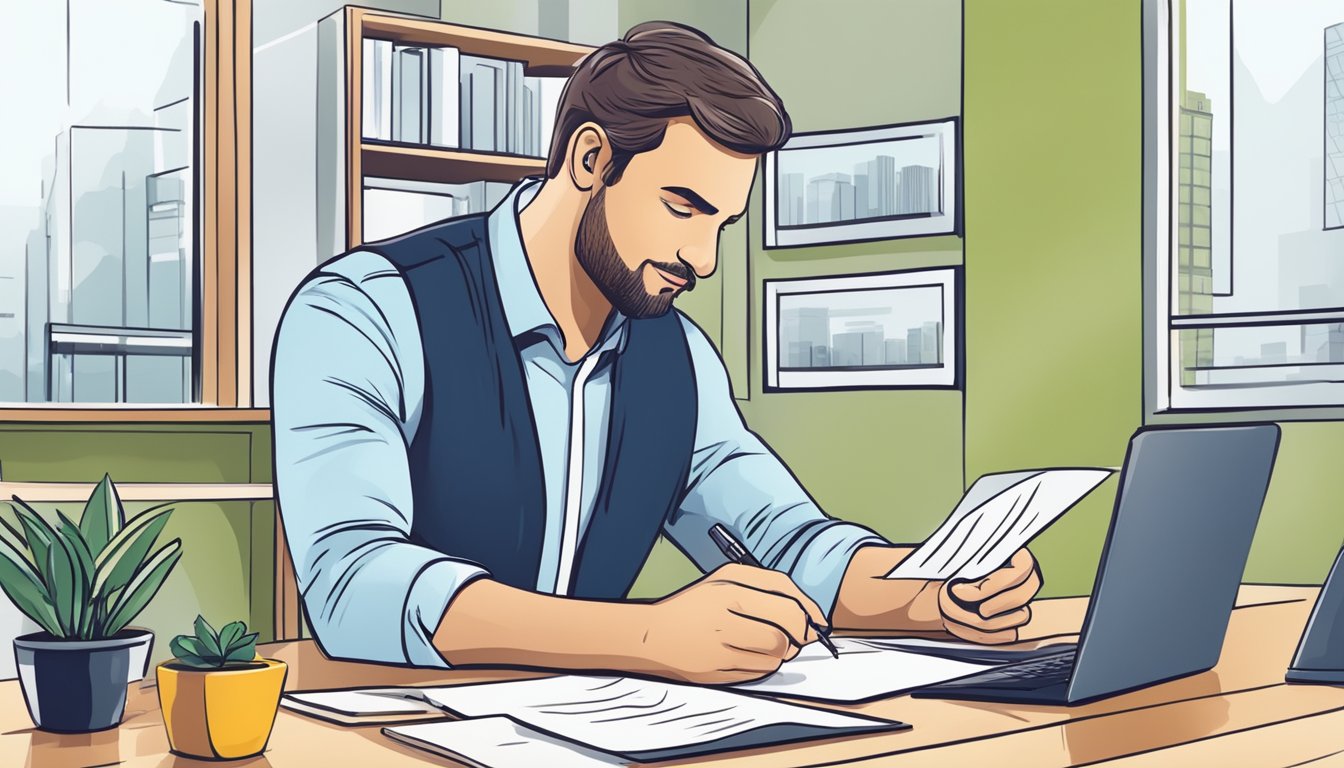 A business owner confidently signs a loan document without a personal guarantee, showcasing trust and financial stability
