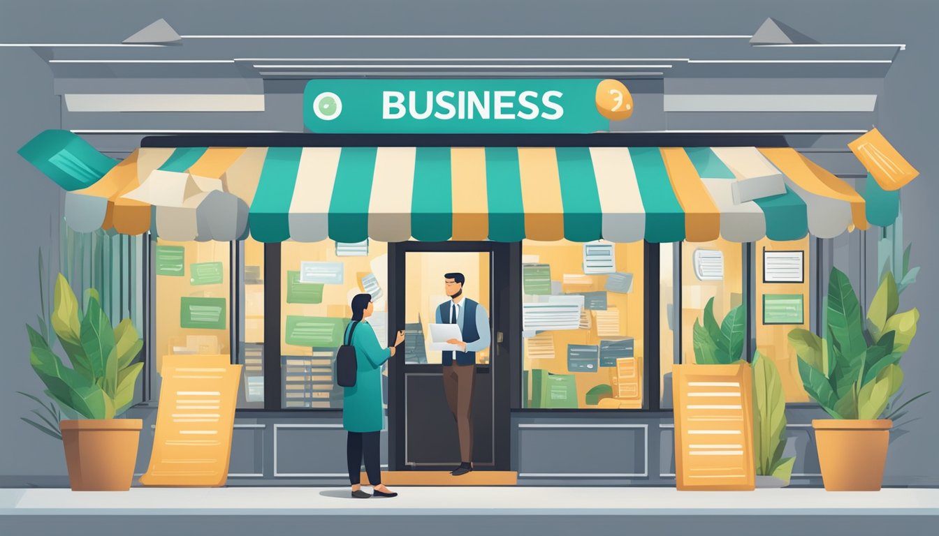 A business owner confidently secures a loan without a personal guarantee, surrounded by various alternative financing options