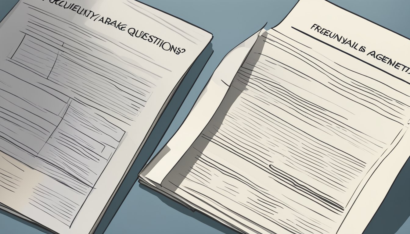 A stack of papers labeled "Frequently Asked Questions" next to a business loan agreement with "No Personal Guarantee" prominently displayed