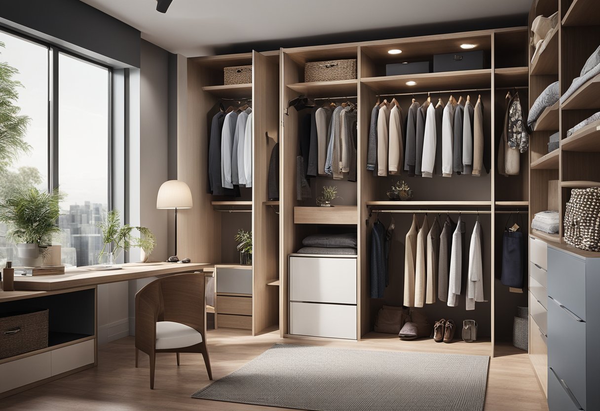 A small bedroom with custom wardrobe designs, showcasing creative style and personalization. Unique storage solutions and decorative elements add character