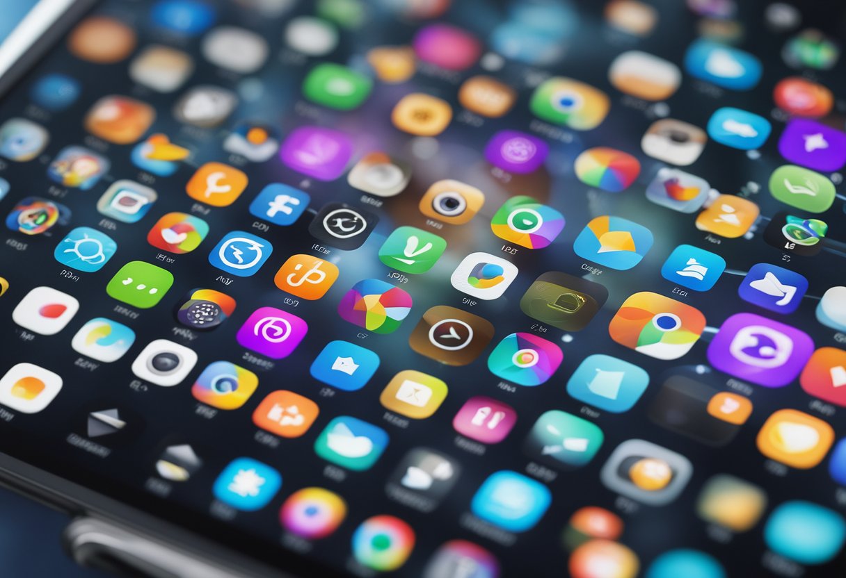 A phone screen with app icons organized in the App Library, some apps hidden using the "Hide" feature