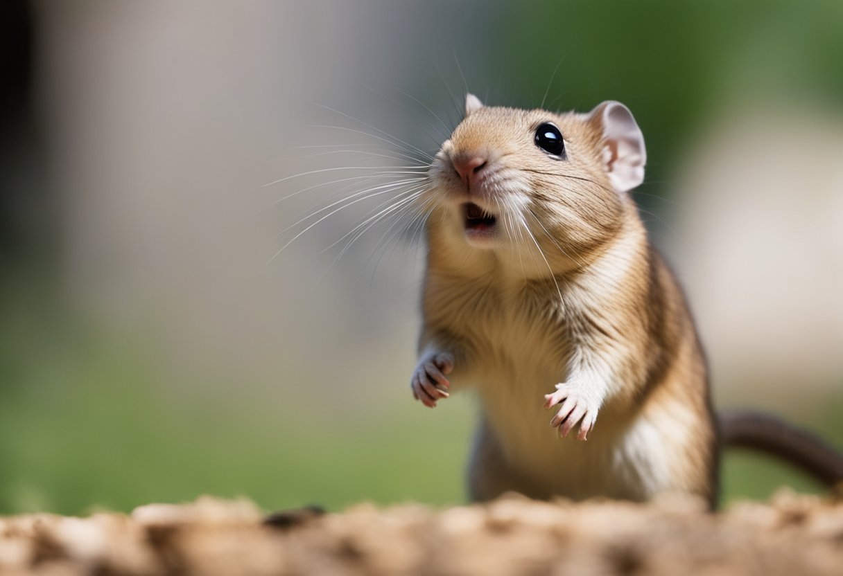 A gerbil flinches, its body tense, as it recoils from a sharp object piercing its skin