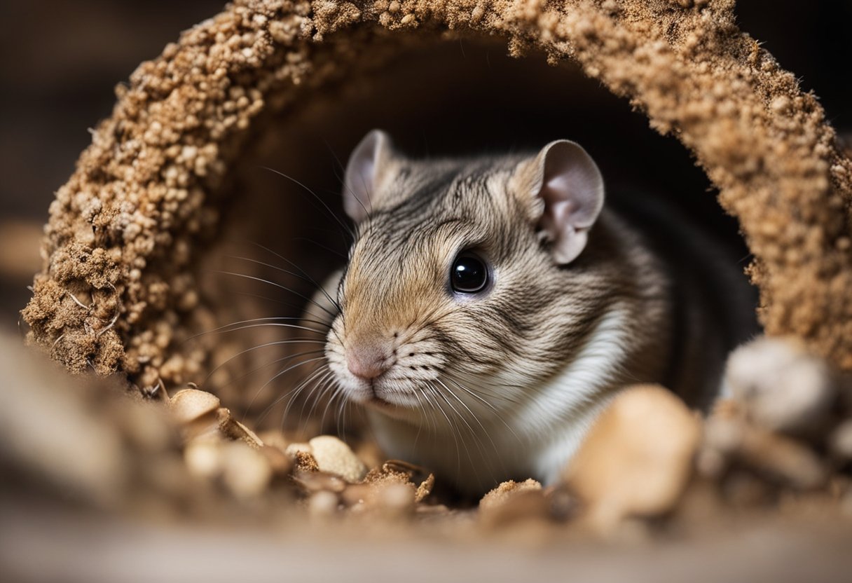 Gerbils burrow in a spacious, naturalistic enclosure, with tunnels, hiding spots, and bedding for comfort and security
