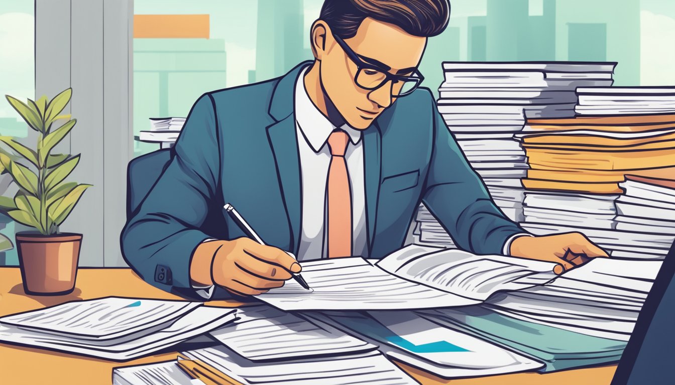 A person applying for a mortgage while holding a stack of business loan documents