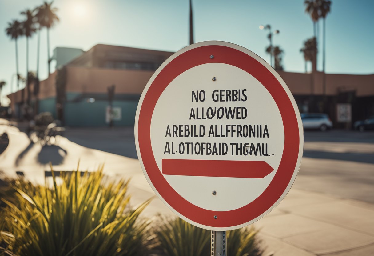 A sign reading "No Gerbils Allowed in California" with a crossed-out image of a gerbil
