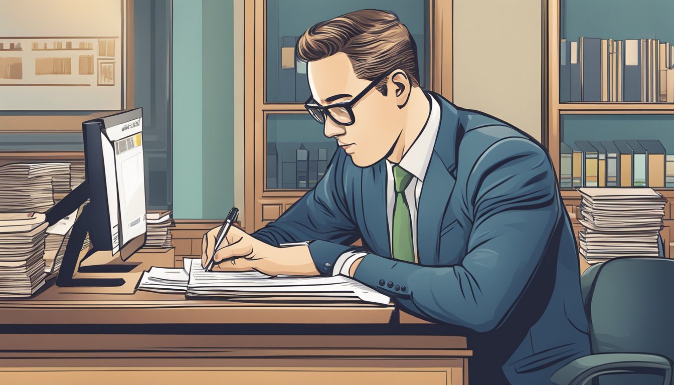 A business owner signs loan documents at a bank desk