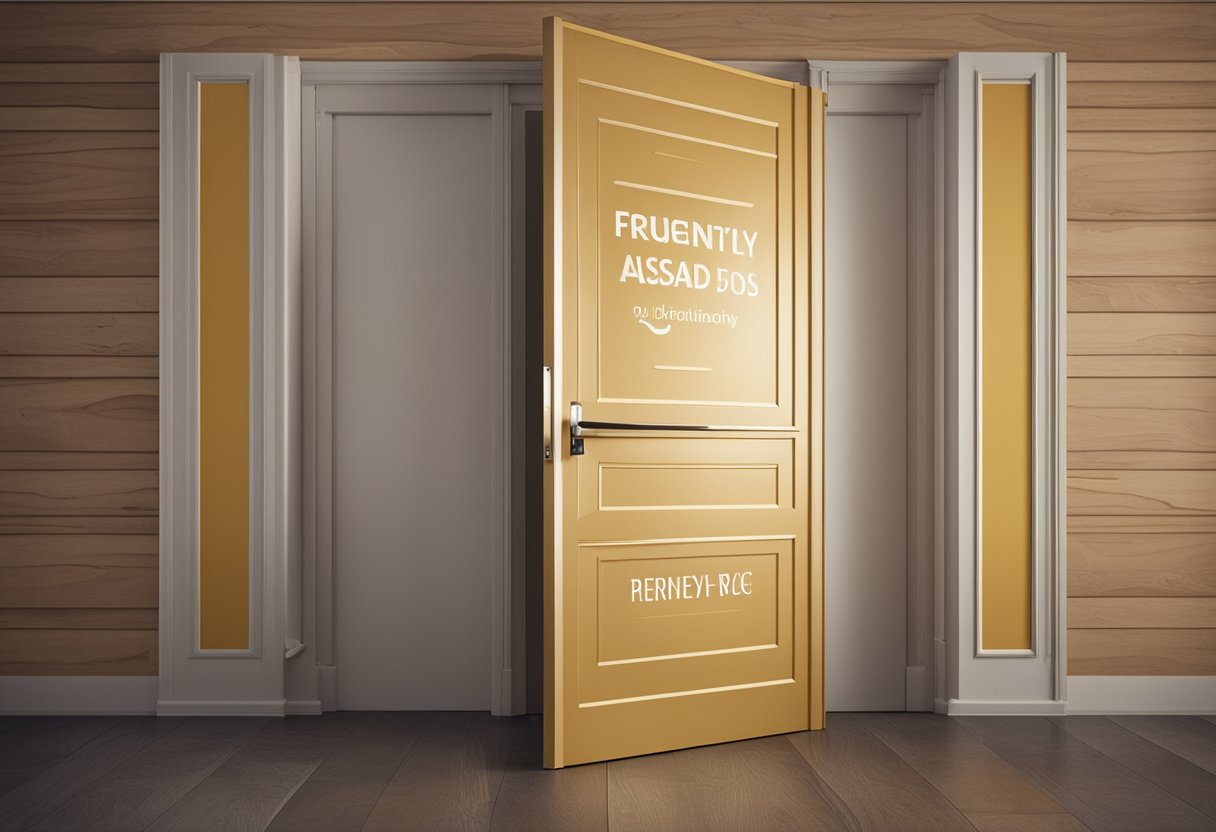 A bedroom door with "Frequently Asked Questions" design in plywood