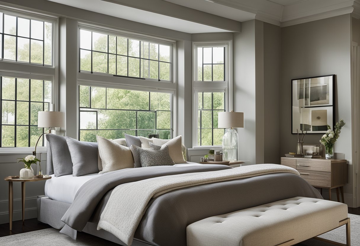 A bedroom with various glass window styles, including casement, double-hung, and bay windows, showcasing their different functions and designs