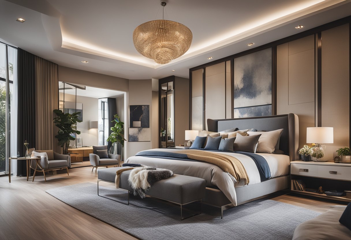 A cozy, modern master bedroom with personalized accents and unique design elements