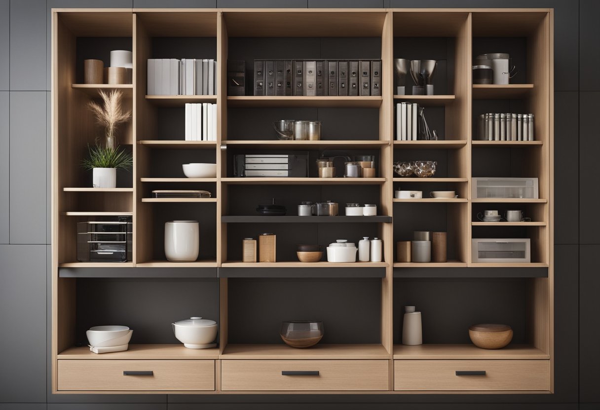 A compact wall cupboard with sleek shelves and hidden compartments