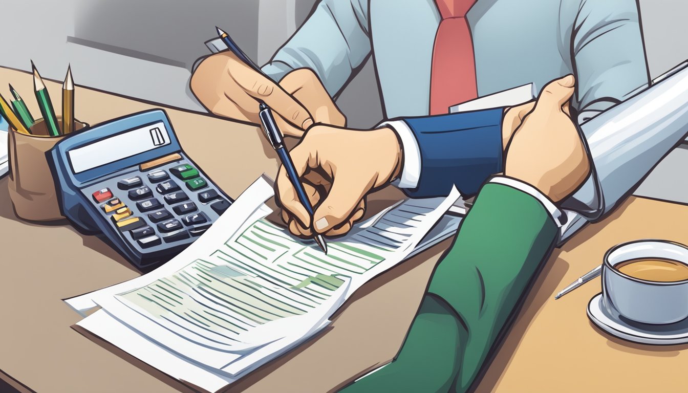 A person signing a loan agreement with a bank to purchase a business