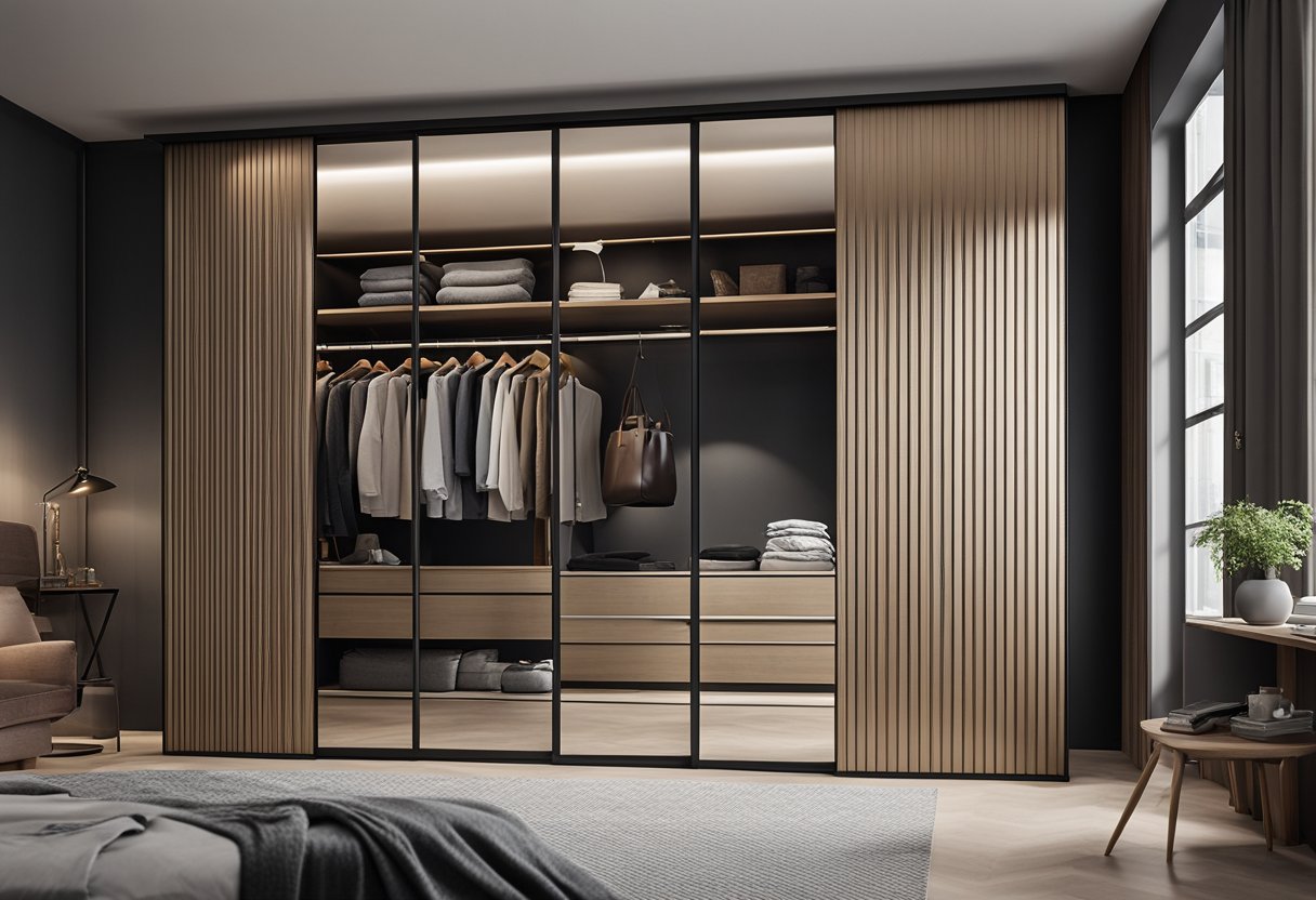 A bedroom with sliding door wardrobes maximizing storage space. Clothes neatly organized inside the sleek, modern designs
